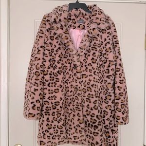 Long pink leopard teddy coat